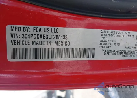 2020 Dodge Journey Se Value from USA, damaged, VIN 3C4PDCAB3LT268133